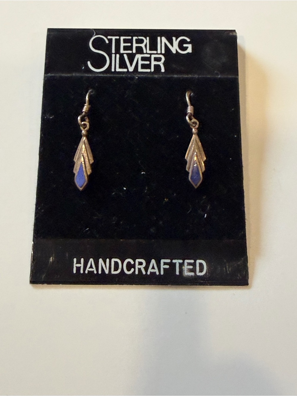 Vintage Sterling Silver Lapis Geometric Dangle Earrings
